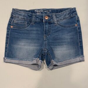 Hippie Girl Blue Denim Kids Shorts with Rolled Frayed Hem
